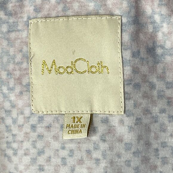 ModCloth 1X-Large Wrap Dress Chevron Dots Stretch 3/4 Sleeve Belted V-Neck Multi - Picture 8 of 10